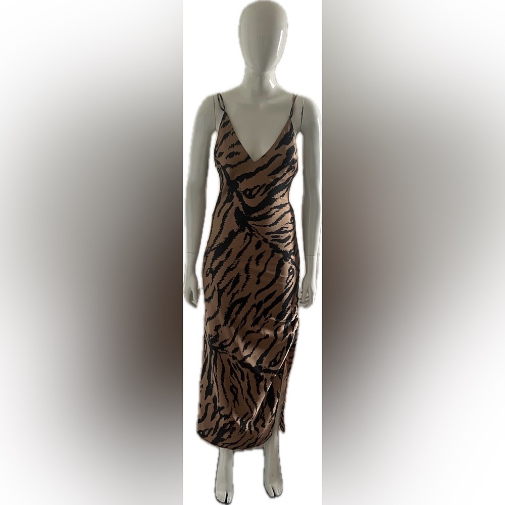Zara Black and Tan Patterned Slip Dress